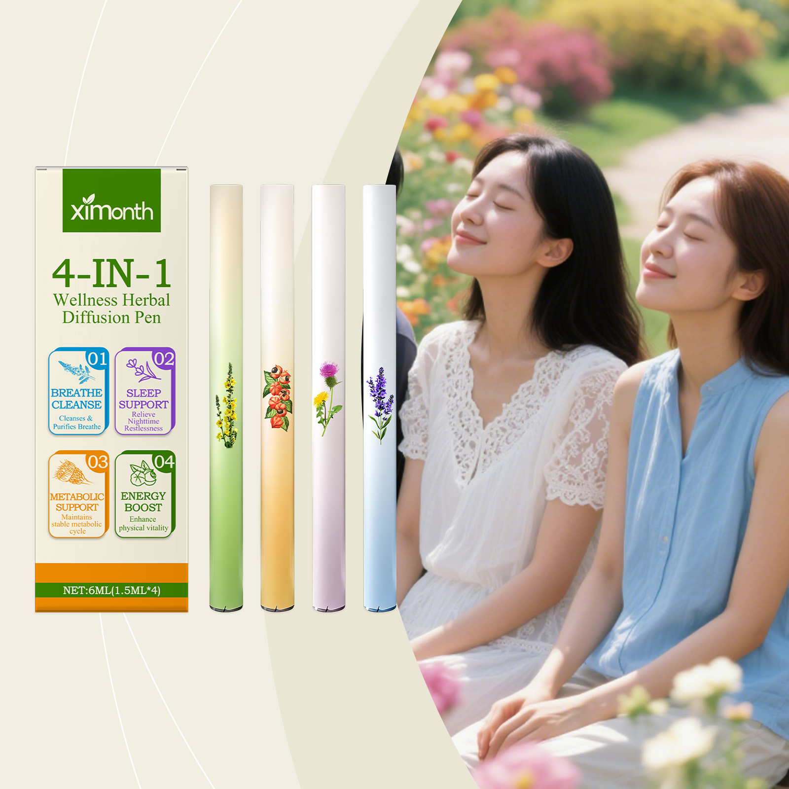 Herbal Wellness In - 4-in-1 kruidenergie-combostick Natuurlijke wellnessondersteuning Focus Stemmingsbalans
