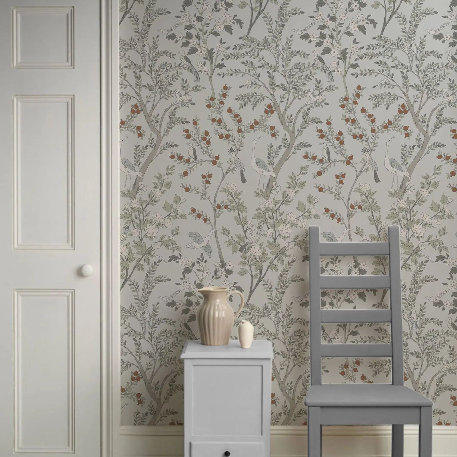 Herbal Wallpaper - Vintage bloemenmuursticker behang, paradijsvogels in de
