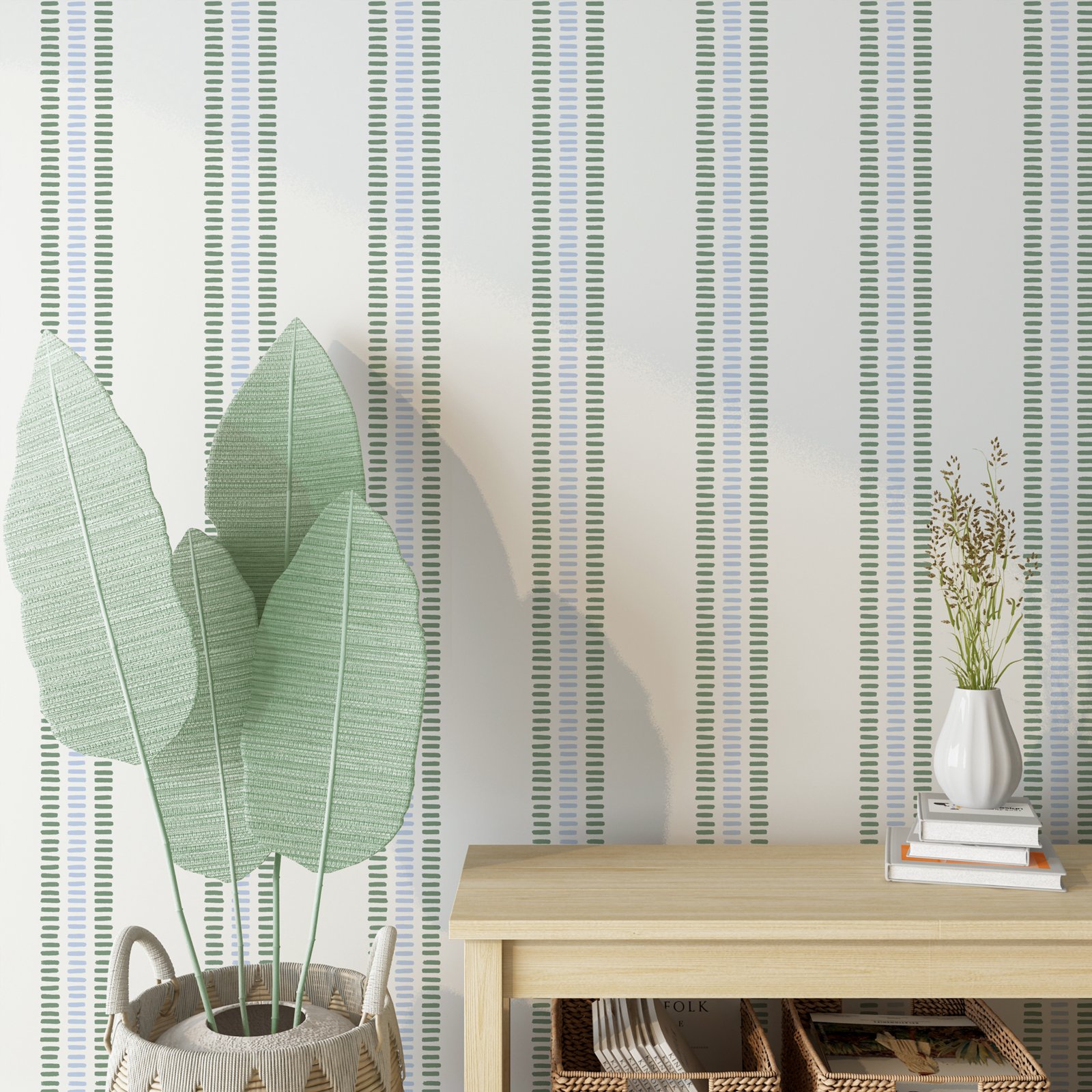 Zomerstrepen in zacht blauw en - Herbal Wallpaper recensie en prijs