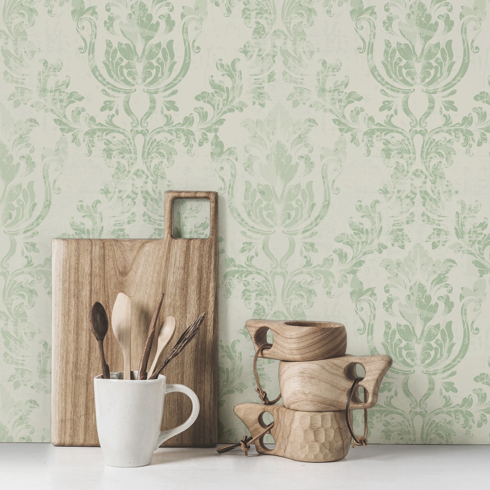 Vintage groene damast behangro - Herbal Wallpaper recensie en prijs